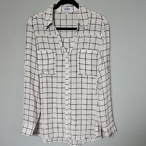 Express Portofino White and Black Windowpane Long Sleeve Button Down Shirt XL